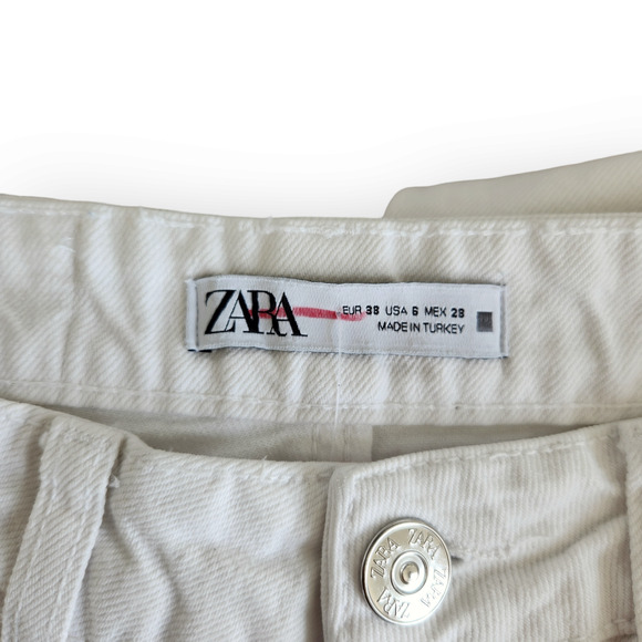 Zara White High Waisted Ripped Mom Jeans 6 - Picture 4 of 8